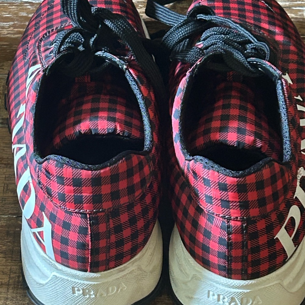 Prada Red and Black Canvas Sneakers - Picture 4 of 6